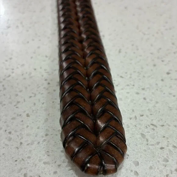 Fossil Vintage Brown Braided Leather Belt Size 34 Brass Buckle LNWT - Picture 6 of 10